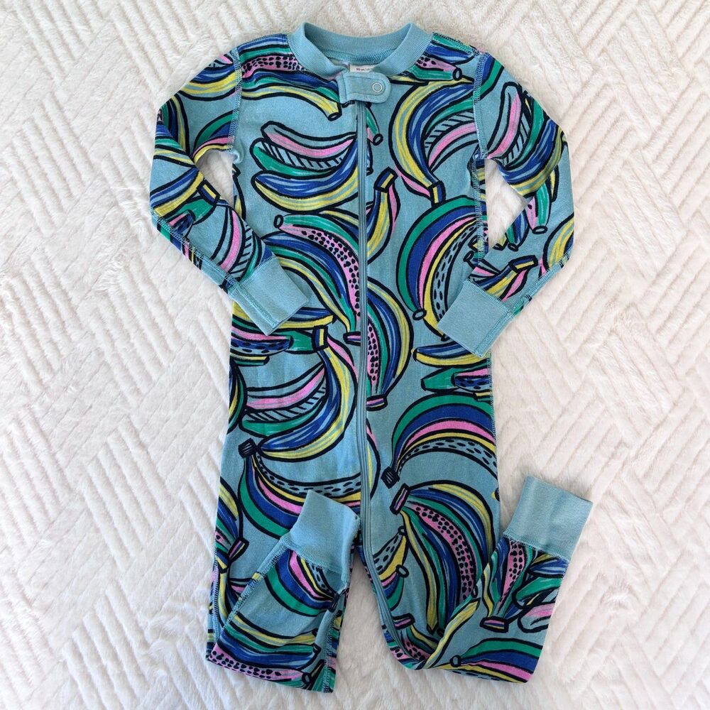Hanna Andersson Girls 3T 90cm Rainbow Banana Print Organic Cotton Zip Pajamas